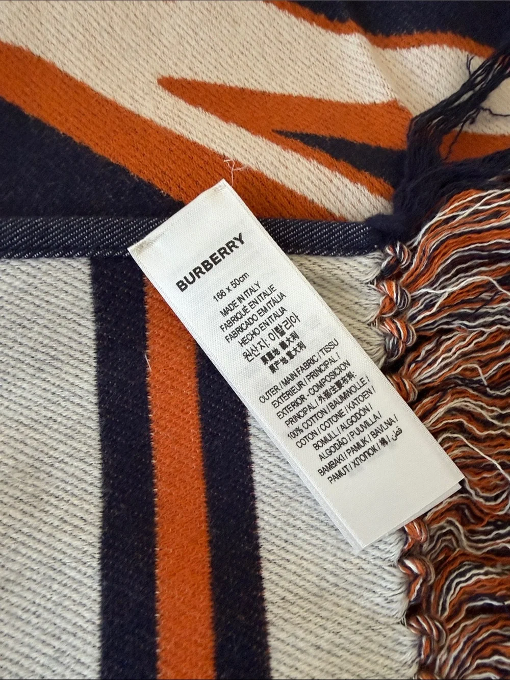NWOT Burberry Script Football scarf size 166x50